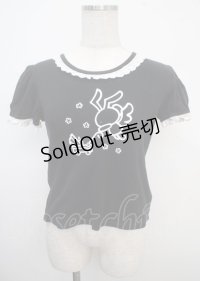 Heart E / フリルレース半袖カットソー  黒 Y-25-03-23-013-LO-TO-SZ-ZY