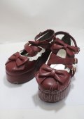 axes femme kawaii / リボンスカラップ配色シューズ L ワイン Y-25-03-26-044-AX-SH-SZ-ZY