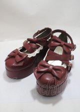 axes femme kawaii / リボンスカラップ配色シューズ L ワイン Y-25-03-26-044-AX-SH-SZ-ZY