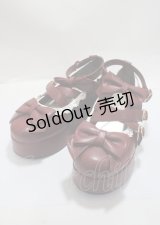axes femme kawaii / リボンスカラップ配色シューズ L ワイン Y-25-03-26-044-AX-SH-SZ-ZY