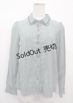 画像1: axes femme POETIQUE / ボタンフレーム刺繍ブラウス M グリーン Y-25-03-26-060-AX-BL-SZ-ZY