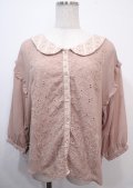 axes femme / 七分丈フロント刺繍ブラウス M 淡ピンク Y-25-03-26-073-AX-BL-SZ-ZT436
