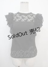 axes femme POETIQUE / 前後2WAYレースフリルプルオーバー M 黒 Y-25-03-26-076-AX-TO-SZ-ZY