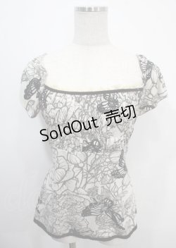 画像1: Ozz oneste / 蝶×花ptシャーリングカットソー  オフ×黒 Y-25-03-26-101-OO-TO-SZ-ZY