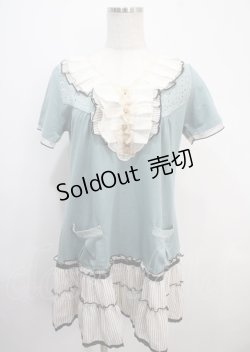 画像1: axes femme / ストライプフリルチュニック M ミント Y-25-03-26-120-AX-OP-SZ-ZY