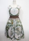 axes femme Nostalgic / ヴィンテージマップ柄ワンピース M 茶 Y-25-03-26-134-LO-OP-SZ-OS