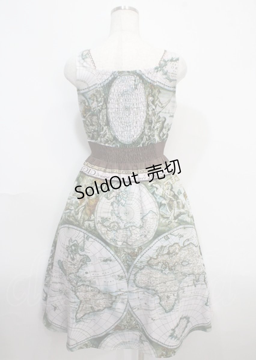 画像2: 【SALE】axes femme Nostalgic / ヴィンテージマップ柄ワンピース M 茶 Y-25-03-26-134-LO-OP-SZ-ZH (2)