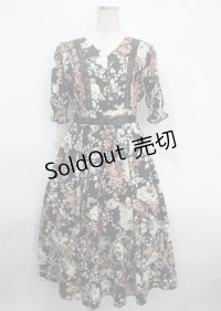 axes femme NOSTALGIE / 絵画風ローズ柄ワンピース F 黒 Y-25-03-26-141-AX-OP-SZ-OS