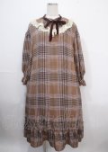 axes femme / チェックプリントロングワンピ M 茶 Y-25-03-26-142-AX-OP-SZ-ZT104