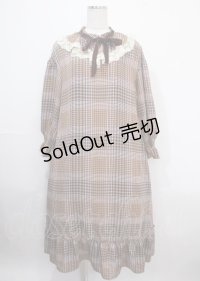 axes femme / チェックプリントロングワンピ M 茶 Y-25-03-26-142-AX-OP-SZ-ZT104