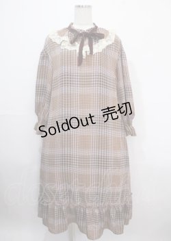 画像1: axes femme / チェックプリントロングワンピ M 茶 Y-25-03-26-142-AX-OP-SZ-ZT104