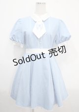 axes femme POETIQUE / リボン刺繍ネクタイ付きワンピース M サックス Y-25-03-26-154-AX-OP-SZ-ZY