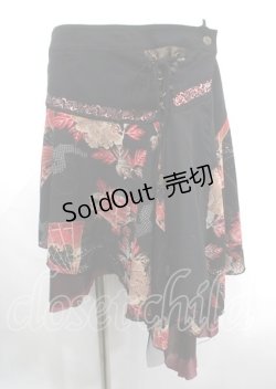 画像1: Ozz oneste / 和柄切替イレギュラースカート  黒×赤 Y-25-03-26-164-OO-SK-SZ-ZY