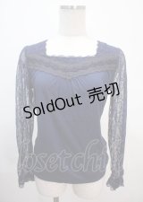 axes femme / 袖レースプルオーバー M 紺 Y-25-04-01-061-AX-TO-SZ-ZY