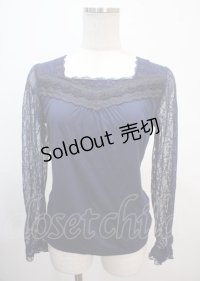 axes femme / 袖レースプルオーバー M 紺 Y-25-04-01-061-AX-TO-SZ-ZY