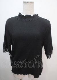 axes femme / 配色メロー袖レースプルオーバー M 黒 Y-25-04-01-062-AX-TO-SZ-ZY