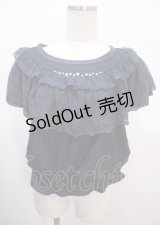 axes femme / レースデザインストライプブラウス M 紺 Y-25-04-01-063-AX-BL-SZ-ZY
