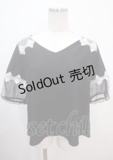 axes femme / 袖チュールビジュー使いプルオーバー M 黒 Y-25-04-01-077-AX-TO-SZ-ZY
