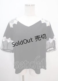 axes femme / 袖チュールビジュー使いプルオーバー M 黒 Y-25-04-01-077-AX-TO-SZ-ZY