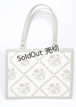 画像1: axes femme POETIQUE / ローズ刺繍レトロトートバッグ  グリーン Y-25-04-01-013-AX-BG-SZ-ZY