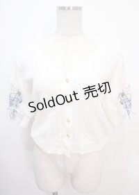 axes femme / すずらん刺繍半袖ニットカーディガン M 白 Y-25-04-01-093-AX-TO-SZ-ZY