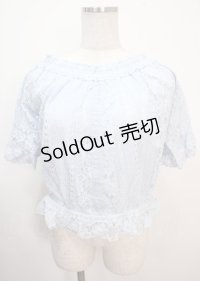 axes femme / 総レースオフショルプルオーバー M サックス Y-25-04-01-097-AX-TO-SZ-ZY