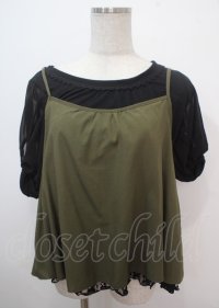 axes femme / キャミ付きアンサンブル M 黒×カーキ Y-25-04-01-099-AX-TO-SZ-ZY