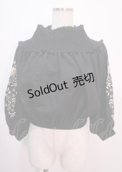 画像1: axes femme NOSTALGIE / 袖刺繍入りブラウス M 黒 Y-25-04-01-103-AX-BL-SZ-ZI