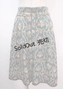 画像1: axes femme / オーナメント柄前釦スカート  グリーン Y-25-04-01-166-AX-SK-SZ-ZT139