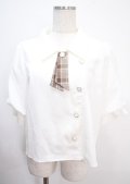 axes femme POETIQUE / チェックリボン付パフ袖ブラウス M 生成り Y-25-04-01-025-AX-BL-SZ-ZY