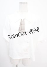 axes femme POETIQUE / チェックリボン付パフ袖ブラウス M 生成り Y-25-04-01-025-AX-BL-SZ-ZY
