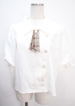 画像1: axes femme POETIQUE / チェックリボン付パフ袖ブラウス M 生成り Y-25-04-01-025-AX-BL-SZ-ZY