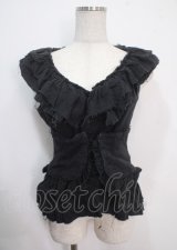 BPN / ガーゼフリルノースリーブブラウス M ブラック×ジャガード Y-25-04-03-005-GO-BL-SZ-ZY
