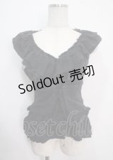 BPN / ガーゼフリルノースリーブブラウス M ブラック×ジャガード Y-25-04-03-005-GO-BL-SZ-ZY
