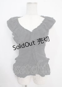 BPN / ガーゼフリルノースリーブブラウス M ブラック×ジャガード Y-25-04-03-005-GO-BL-SZ-ZY