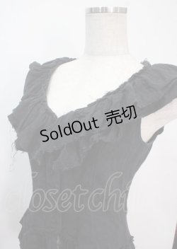画像4: BPN / ガーゼフリルノースリーブブラウス M ブラック×ジャガード Y-25-04-03-005-GO-BL-SZ-ZY