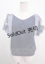 axes femme / チュール刺繍フレア袖リブプルオーバー M 紺 Y-25-04-03-063-AX-TO-SZ-ZY