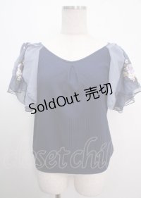 axes femme / チュール刺繍フレア袖リブプルオーバー M 紺 Y-25-04-03-063-AX-TO-SZ-ZY