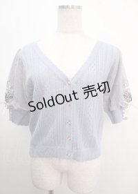 axes femme / すずらん刺繍半袖ニットカーディガン M サックス Y-25-04-03-067-AX-TO-SZ-ZY