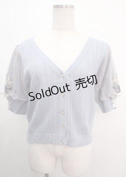 画像1: axes femme / すずらん刺繍半袖ニットカーディガン M サックス Y-25-04-03-067-AX-TO-SZ-ZY