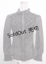 Rozen Kavalier / ストライプ柄フリルブラウス  黒 Y-25-04-03-068-OO-BL-SZ-ZY