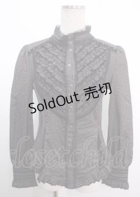 Rozen Kavalier / ストライプ柄フリルブラウス  黒 Y-25-04-03-068-OO-BL-SZ-ZY