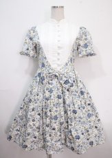 画像1: Victorian maiden / フラワリーパフスリーブドレス  ブルー Y-25-04-03-073-CL-OP-SZ-ZY (1)