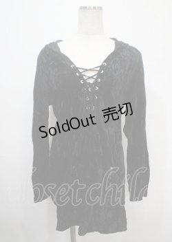 画像1: 【SALE】Ozz Croce / 編み上げベロアワンピース  黒 Y-25-04-03-078-OO-OP-SZ-ZT322