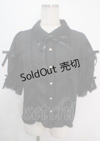axes femme kawaii / レース襟リボン付ブラウス M 黒 Y-25-04-03-007-AX-BL-SZ-ZY