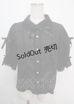 画像1: axes femme kawaii / レース襟リボン付ブラウス M 黒 Y-25-04-03-007-AX-BL-SZ-ZY