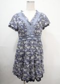 axes femme / ローズリーフ柄ティアードワンピース M 紺 Y-25-04-03-091-AX-OP-SZ-ZI