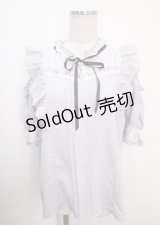axes femme POETIQUE / レース使い肩あきフリルブラウス M サックス Y-25-04-03-010-AX-BL-SZ-ZY