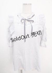 axes femme POETIQUE / レース使い肩あきフリルブラウス M サックス Y-25-04-03-010-AX-BL-SZ-ZY