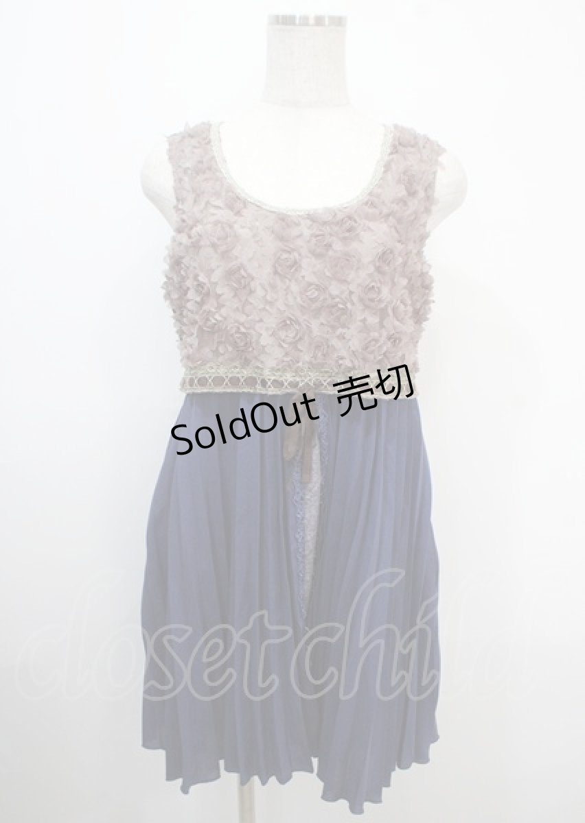 画像1: 【SALE】axes femme / ローズ×プリーツドレス M 紺 Y-25-04-03-112-AX-OP-SZ-ZT509 (1)